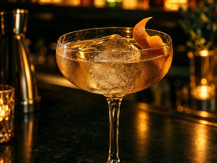 Craft cocktail on a bar top