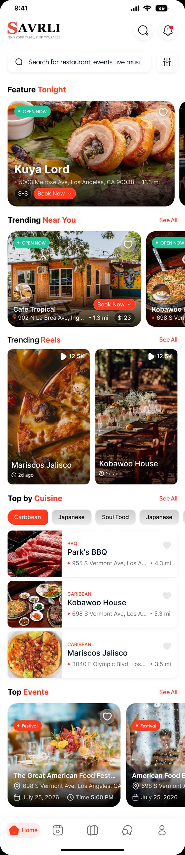 Savrli app Home screen