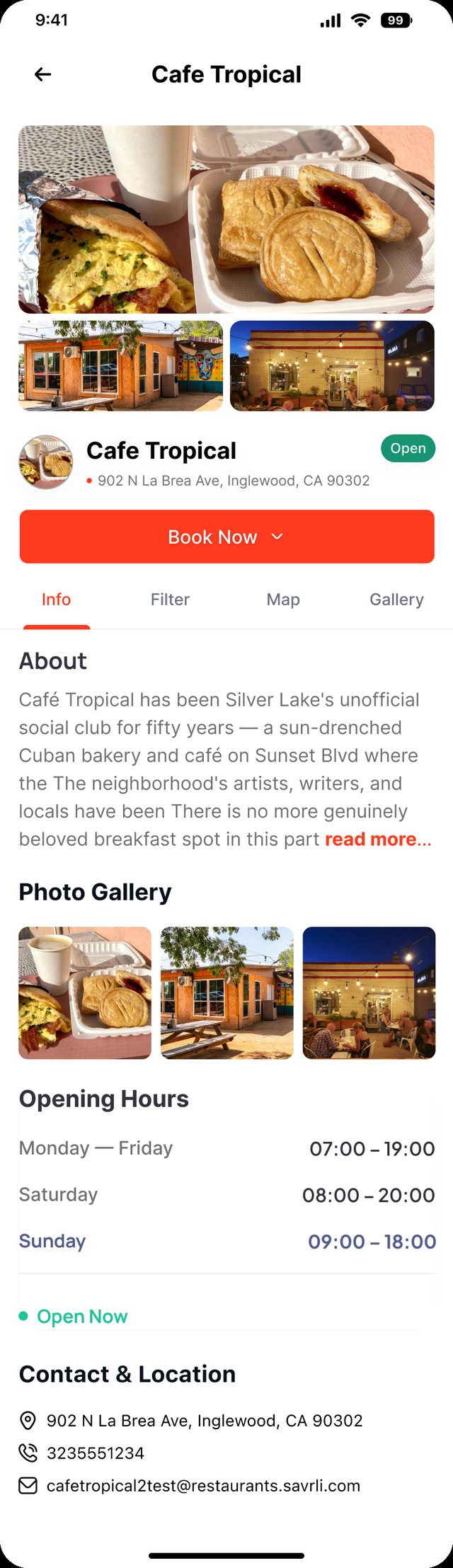 Cafe Tropical restaurant details in the Savrli app
